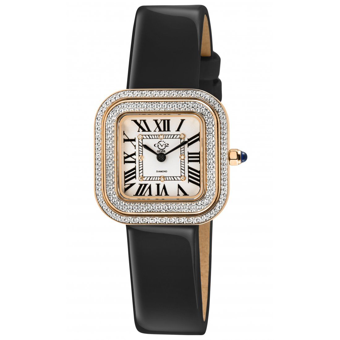 Gevril - Women's Bellagio Swiss Made Diamond, Silver-White Dial, Genuine Hanmade Black Leather Watch
