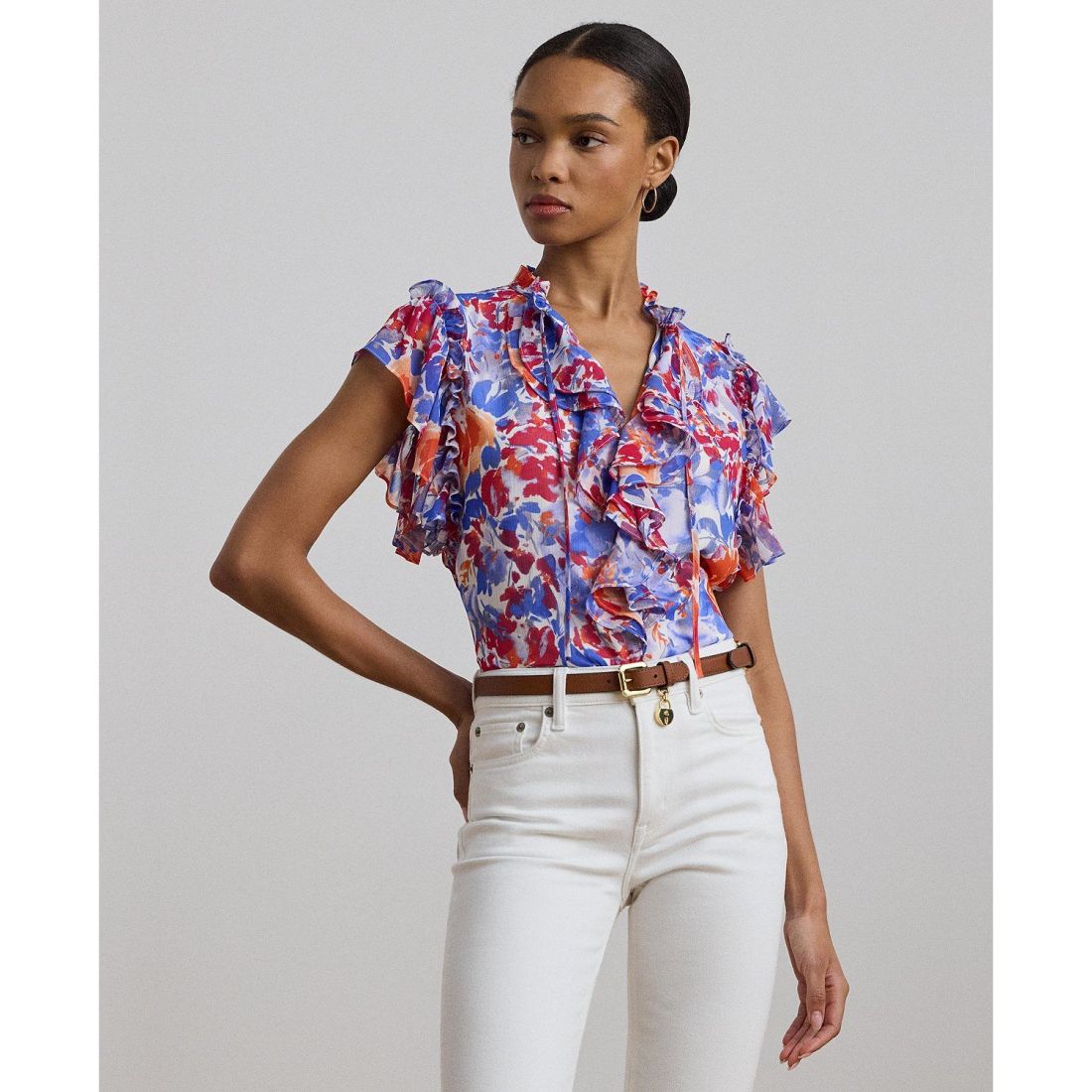 Lauren ralph lauren - 'Floral Ruffle-Trim Georgette Blouse' pour Femmes