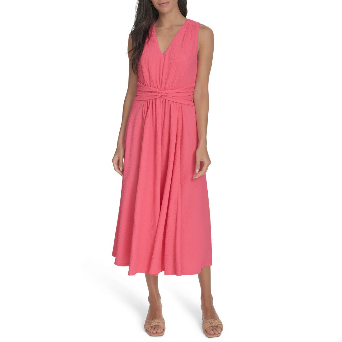 Calvin klein - Robe Midi 'Sleeveless Knotted Waist Gauze' pour Femmes