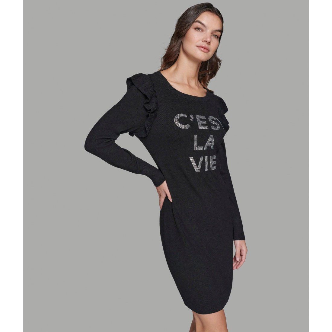 Karl lagerfeld paris - 'C'Est La Vie Ruffle Sleeve Sweater Dress' pour Femmes