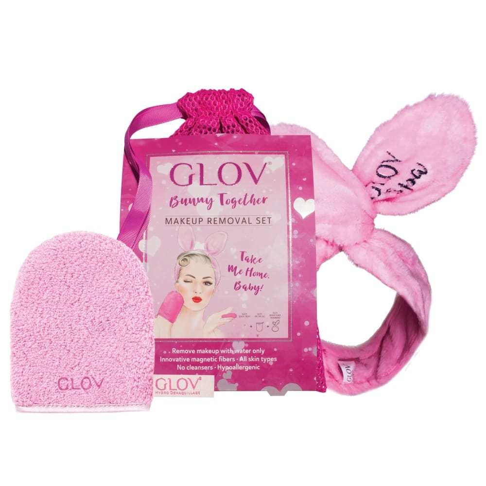 GLOV - Bunny Together Set | Water-Only Makeup Removing Mitt With Correction Mitten And Bunny Ears Hairband