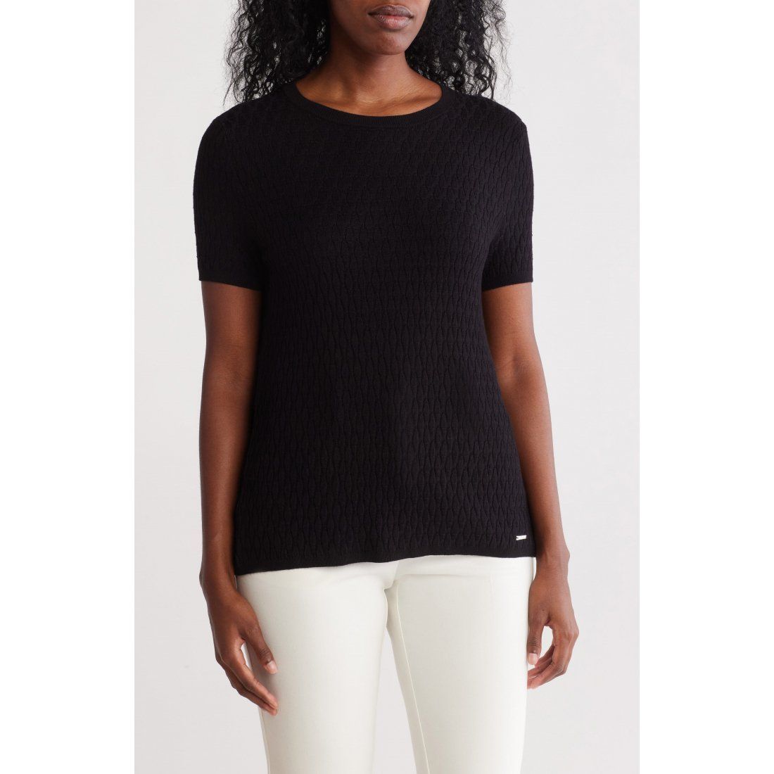 Calvin klein - 'Textured Short Sleeve Sweater' pour Femmes