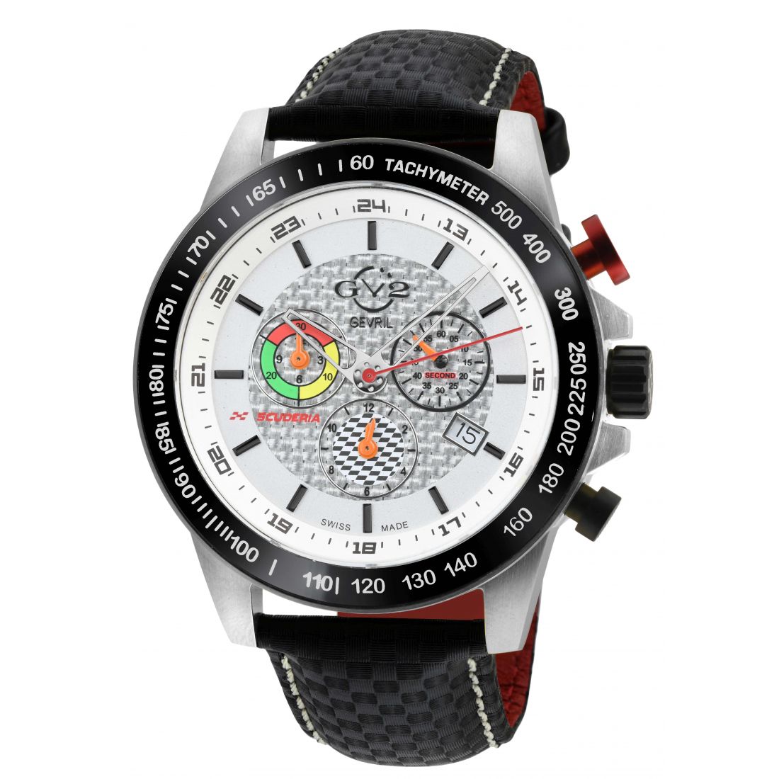 Gevril - GV2 Men's Scuderia Montre chronographe date en cuir noir à cadran blanc