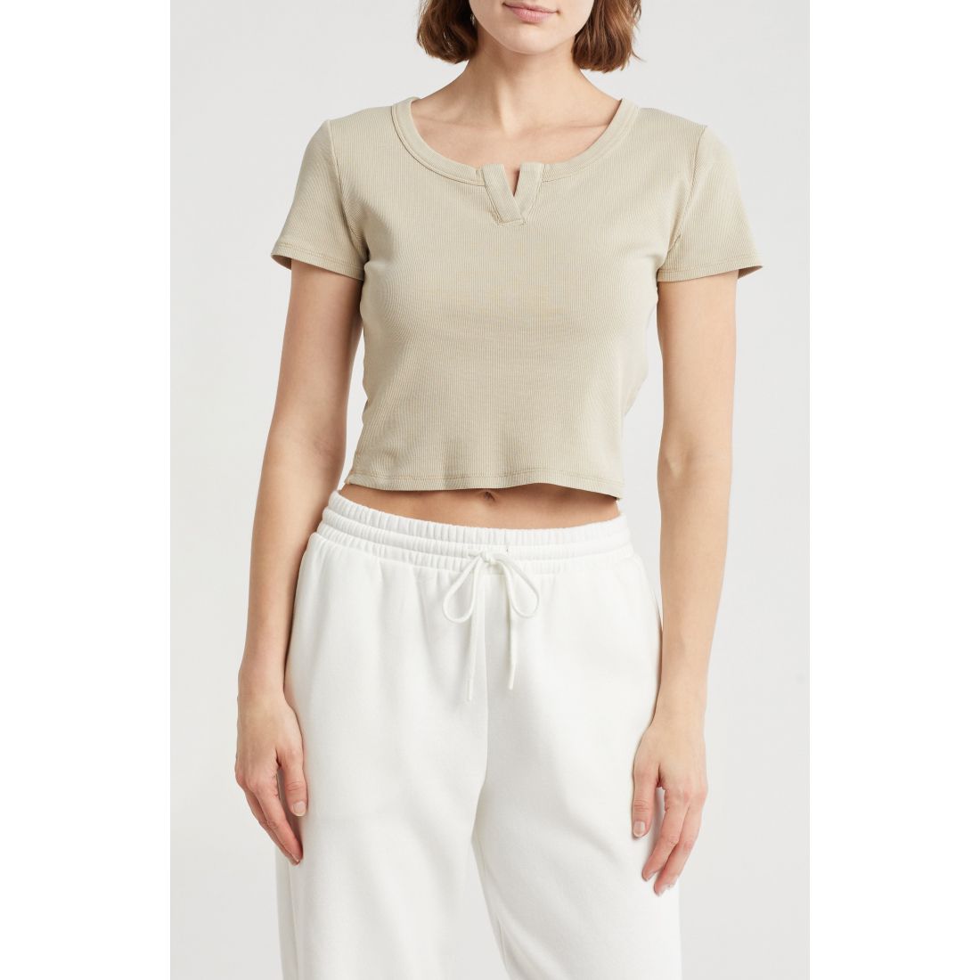 Dkny - T-shirt 'Split Neck Rib Knit' pour Femmes
