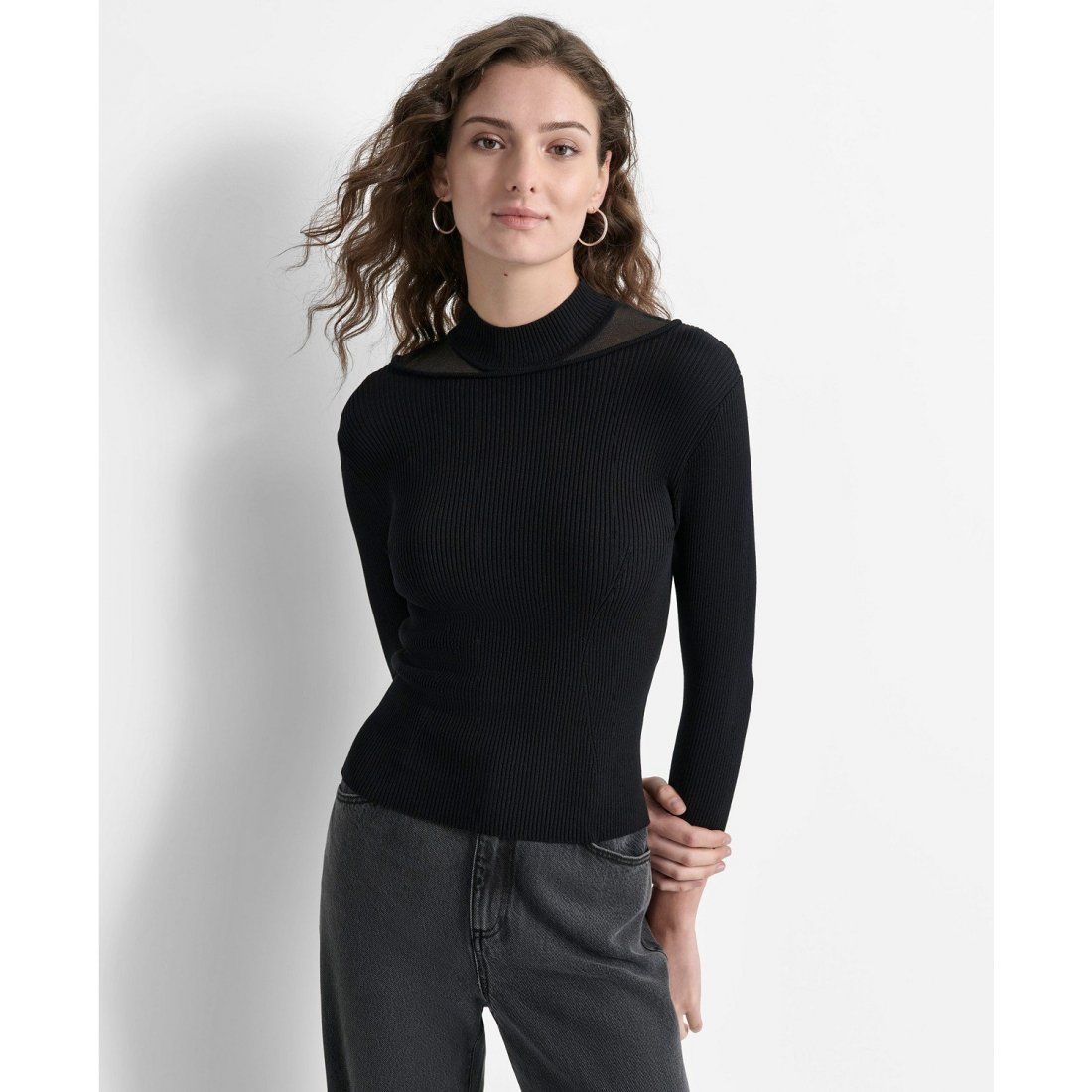Dkny - Pull 'Mock-Neck Sheer-Detail Long-Sleeve' pour Femmes