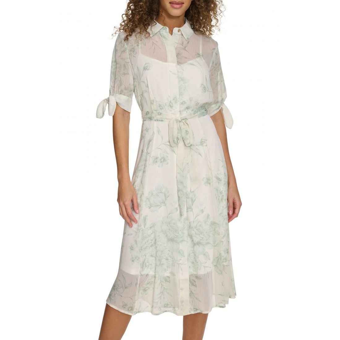 Calvin klein - 'Floral Tie Sleeve Chiffon Shirtdress' pour Femmes