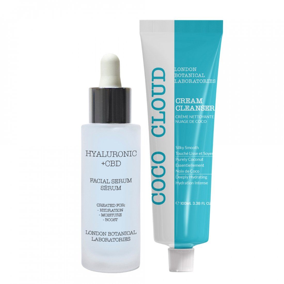 London botanical laboratories - Coffret de soins de la peau 'Coco Cloud Cream Cleanser + Hyaluronic Acid + CBD Moisture Surge' - 2 Pièces