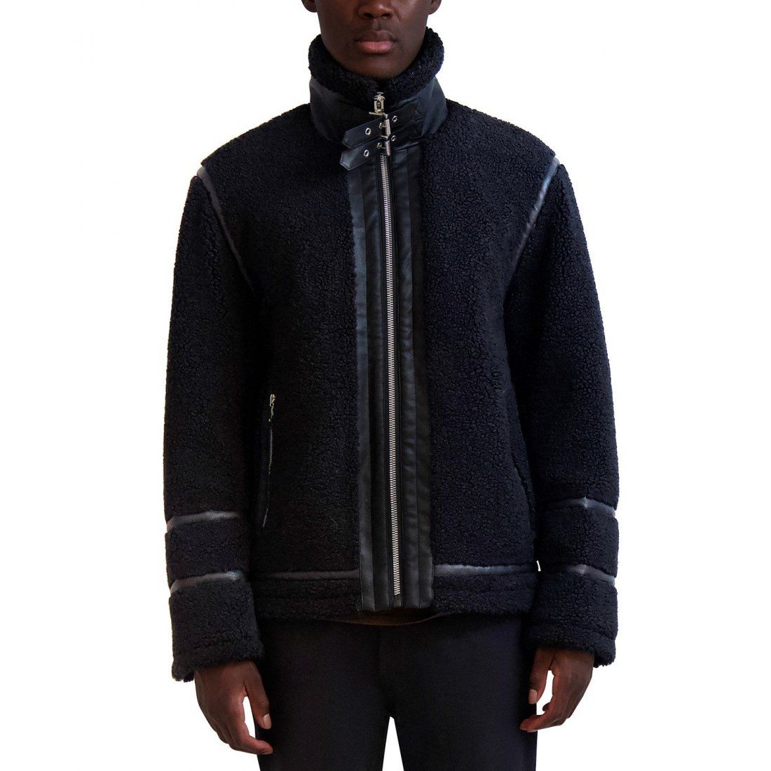 Karl lagerfeld - Veste 'Fleece Faux-Leather Trim Jacket' pour Hommes