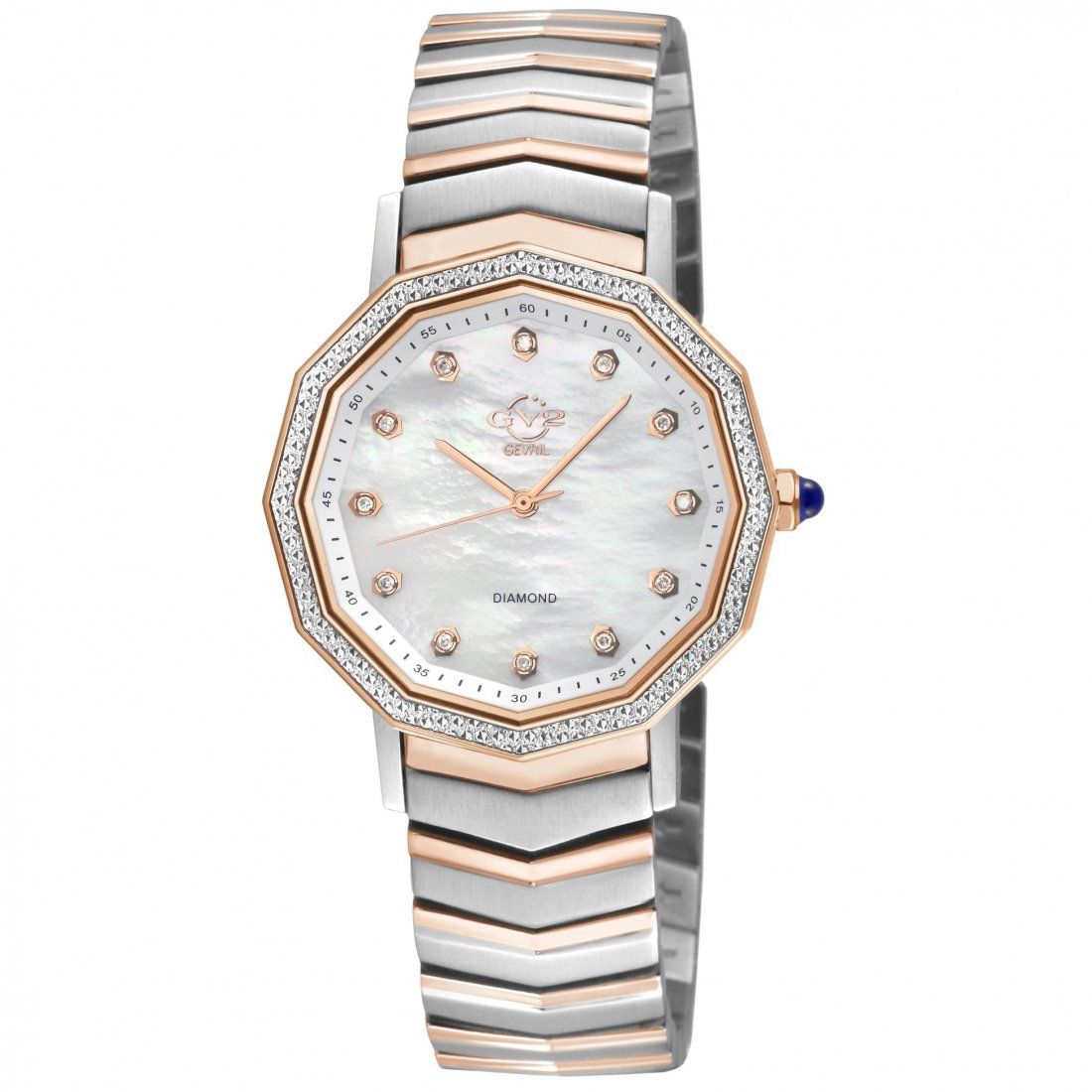 Gevril - Women's Spello II Women's IP Rose Case, White MOP Dial, Two toned SS IPRG Bracelet Watch
