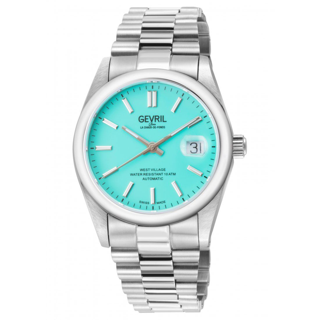 Gevril - Men's Automatic West Village Tiffany Green Dial Stainless Steel Bracelet Watch