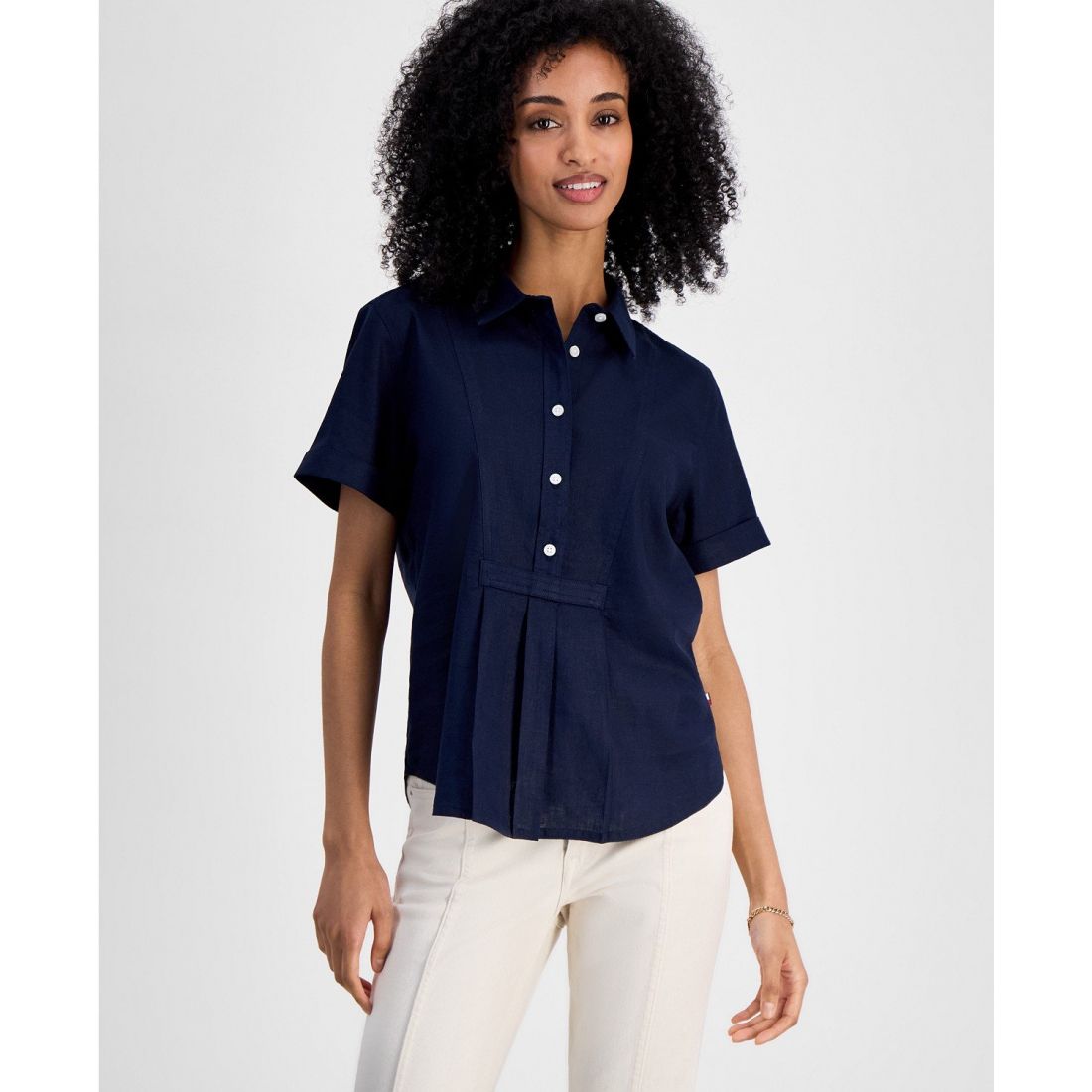 Tommy hilfiger - 'Linen-Blend Short-Sleeve Shirt' pour Femmes