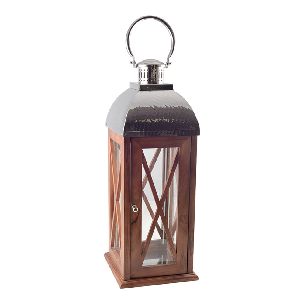 Aulica - Lanterne En Bois Et Verre Petit Modèle 23x23x67cm