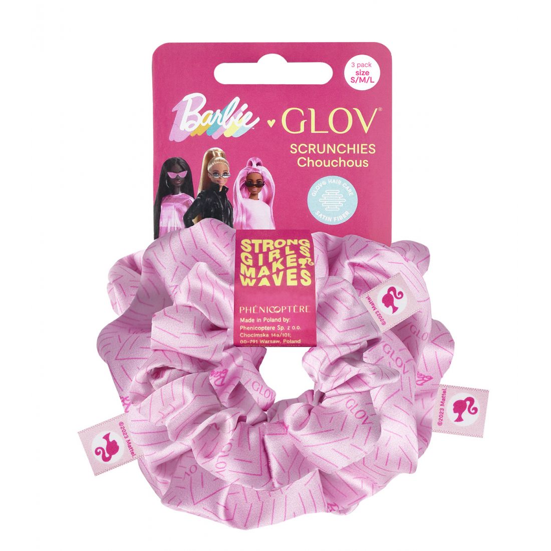 GLOV - Barbie™ ❤︎ Satin Scrunchies 3-Pack S/M/L | Zigzag