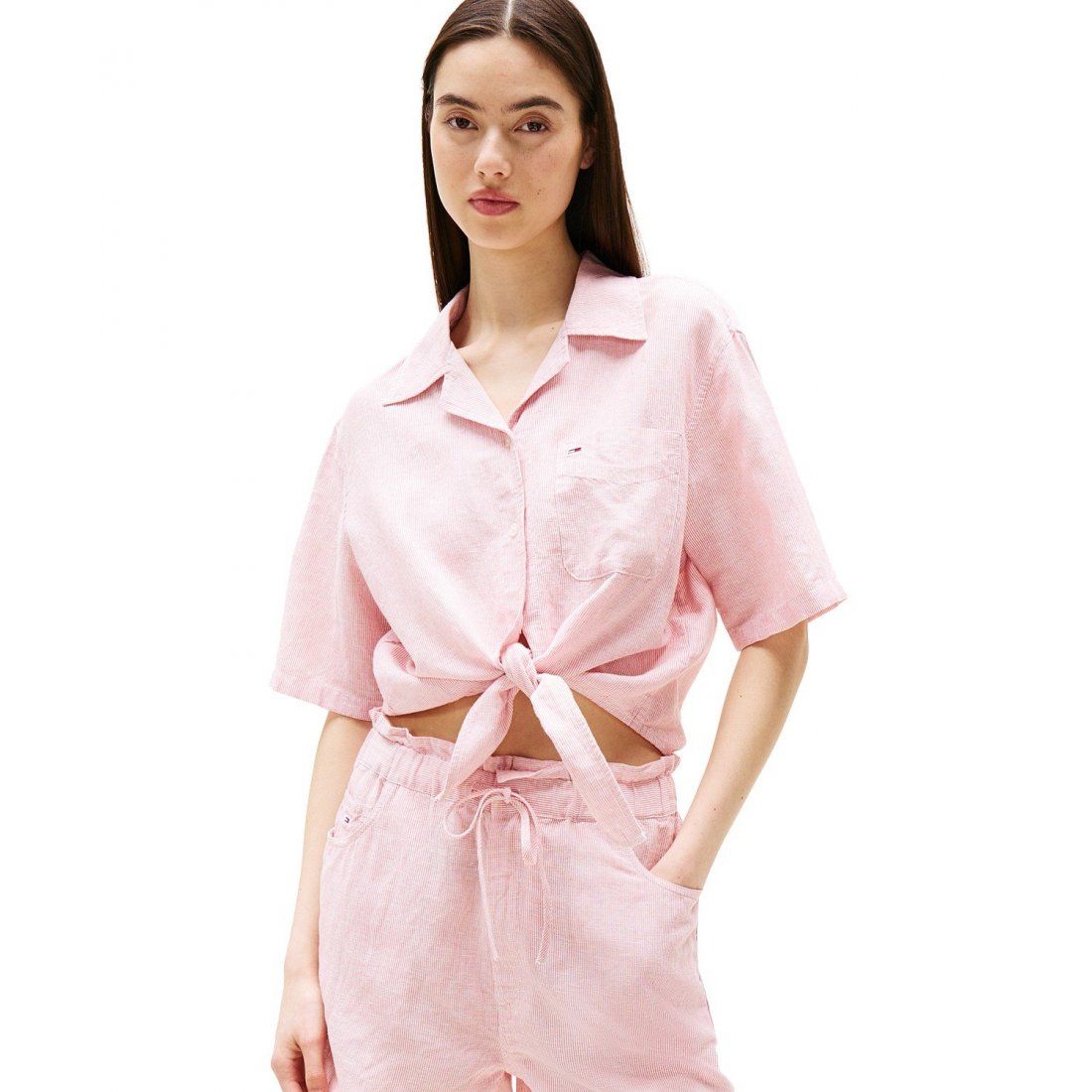 Tommy jeans - 'Cotton-Linen Short-Sleeve Shirt' pour Femmes