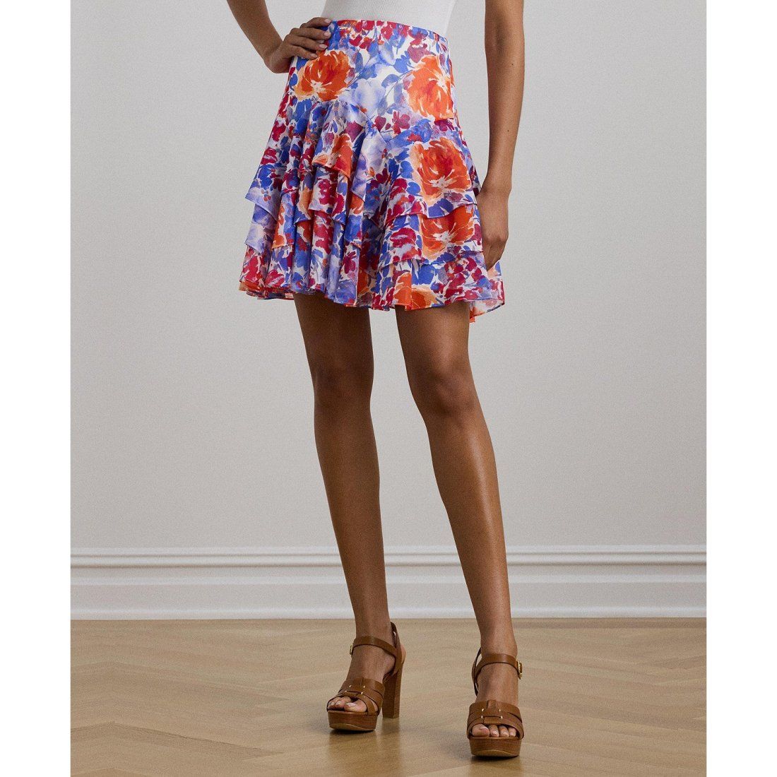 Lauren ralph lauren - 'Floral Crinkle Georgette Tiered Skirt' pour Femmes