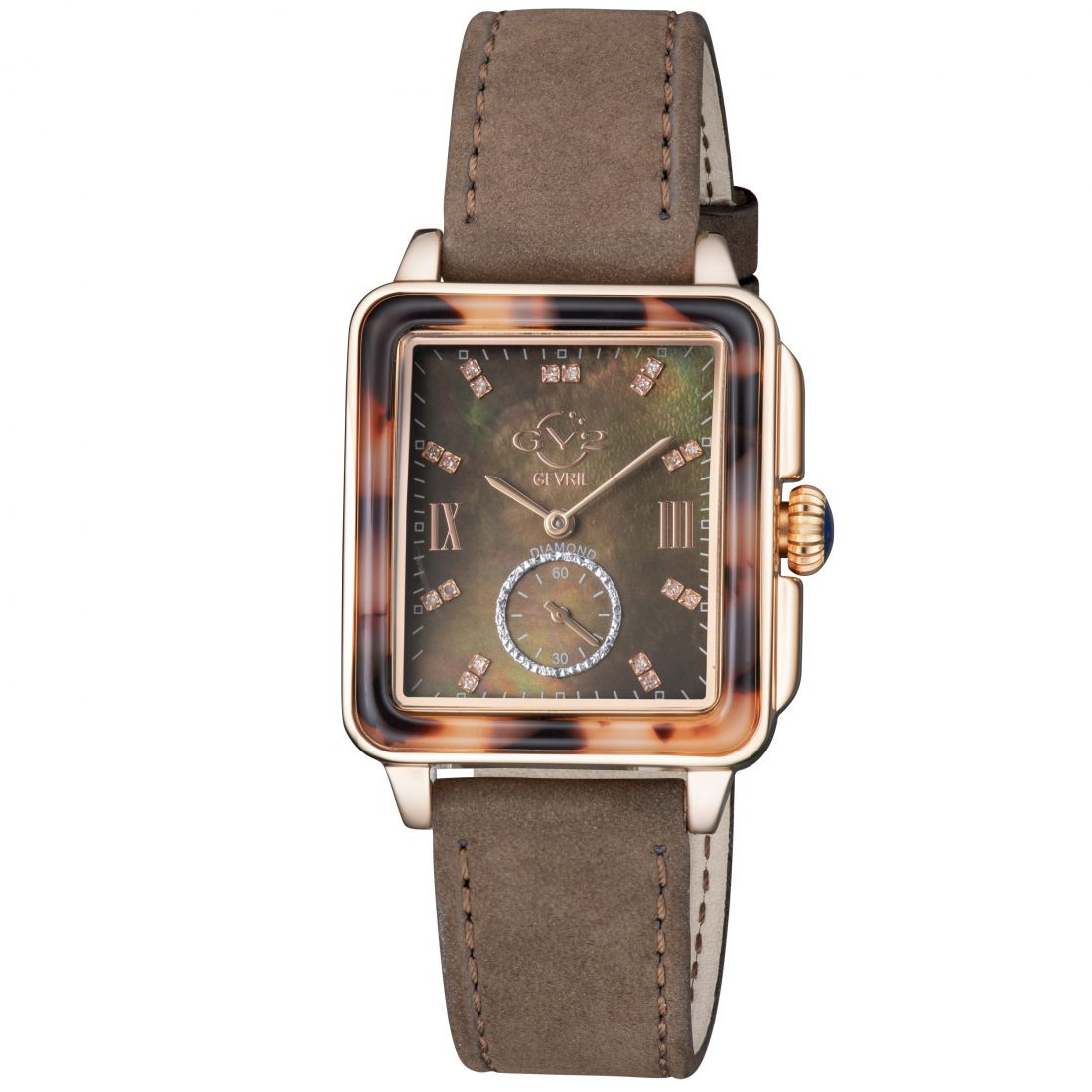 Gevril - Montre GV2 Femme Bari Tortoise RG Case Brown Mother Of Pearl Dial Brown Suede Strap