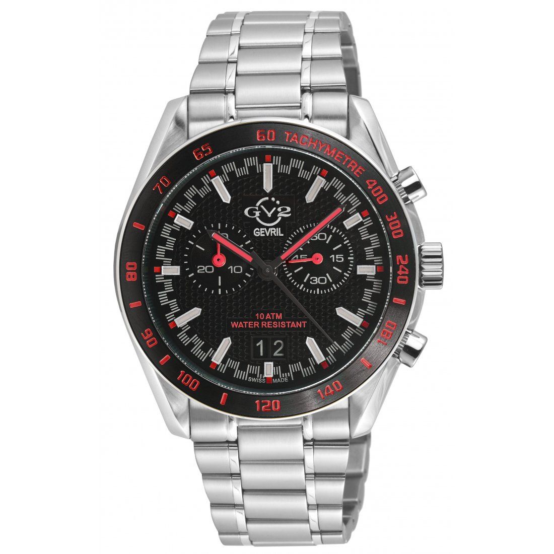 Gevril - Men's Freccia SS Satin and Polished Case with Black inlay ,Black Dial, 316L Stainless Steel ...
