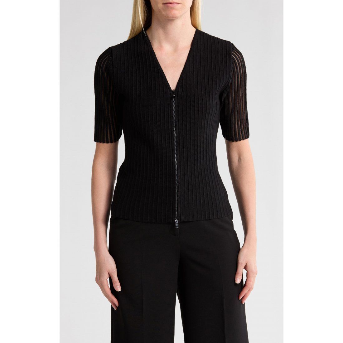 Dkny - Cardigan à manches courtes 'Zip Front Ribbed' pour Femmes