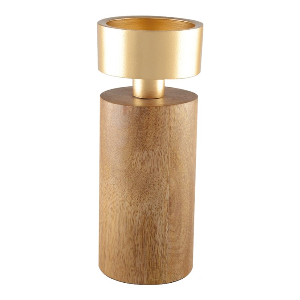 Aulica - Bougeoir Bois & Metal Dore - 19 cm