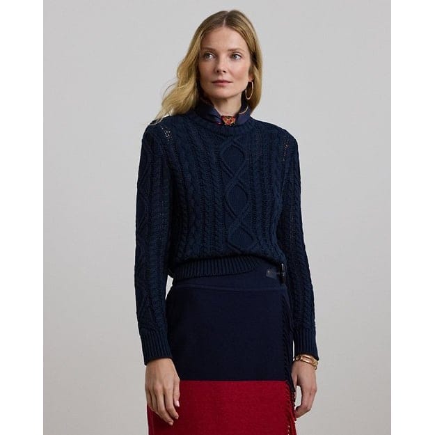 Lauren ralph lauren - 'Aran-Knit Cotton-Blend Crewneck Sweater' pour Femmes