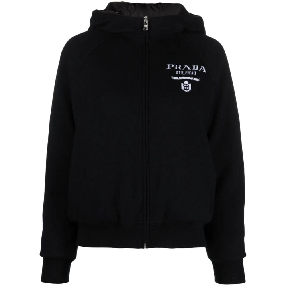 Prada - Veste 'Logo-Intarsia Hooded' pour Femmes