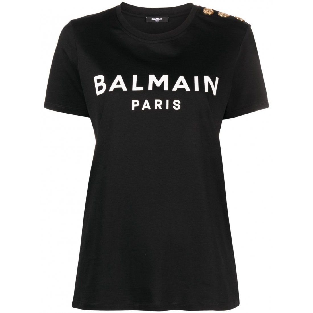 Balmain - T-shirt 'Button-Embellished Logo' pour Femmes