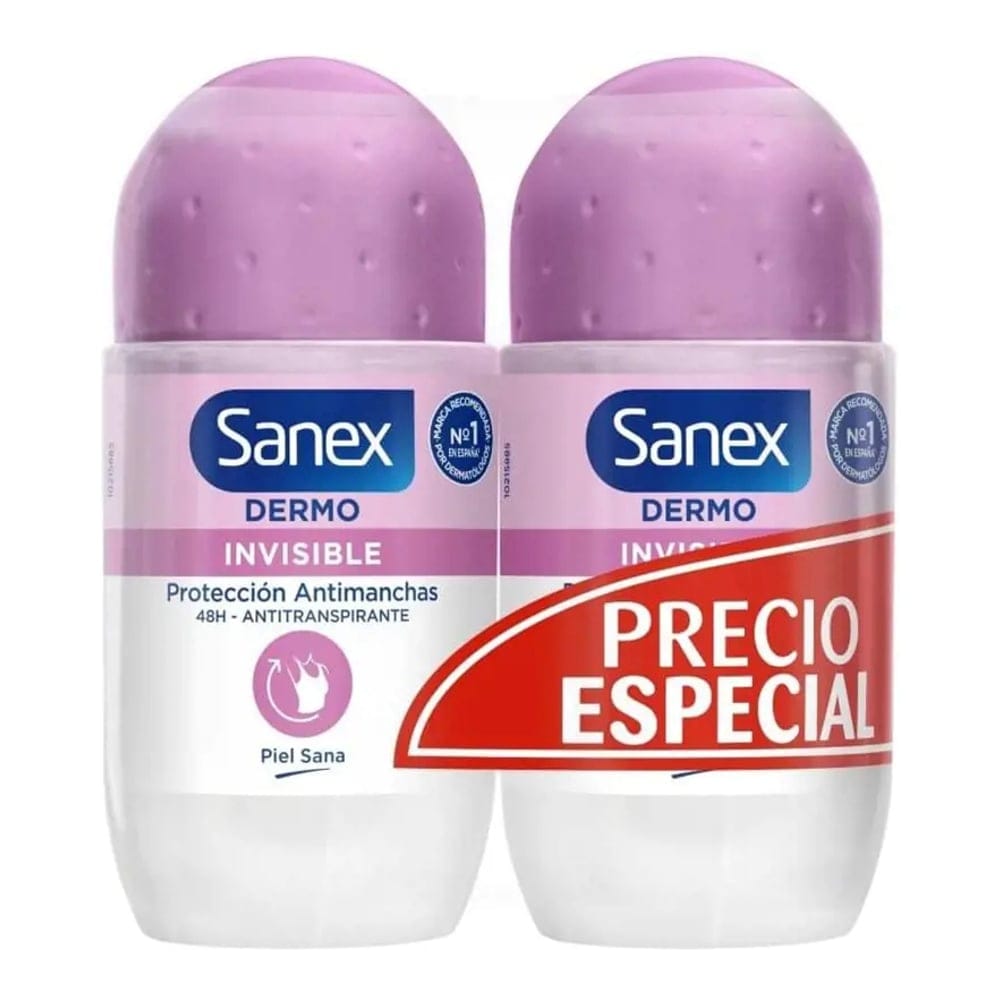 Sanex - Déodorant Roll On 'Dermo Invisible Duo' - 50 ml, 2 Pièces