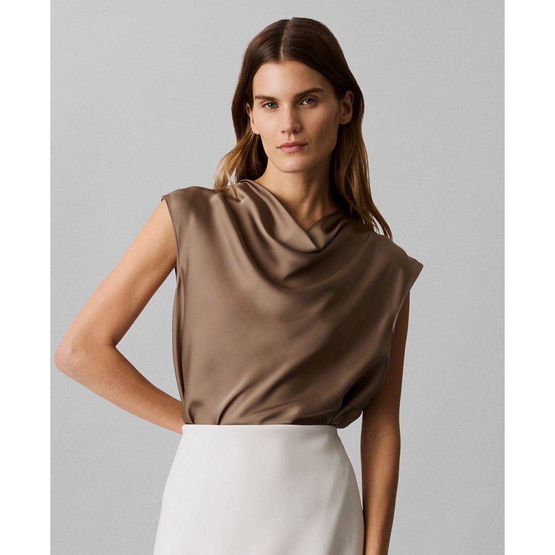 Calvin klein - Femmes's 'Cap-Sleeve Satin Cowlneck' Blouse