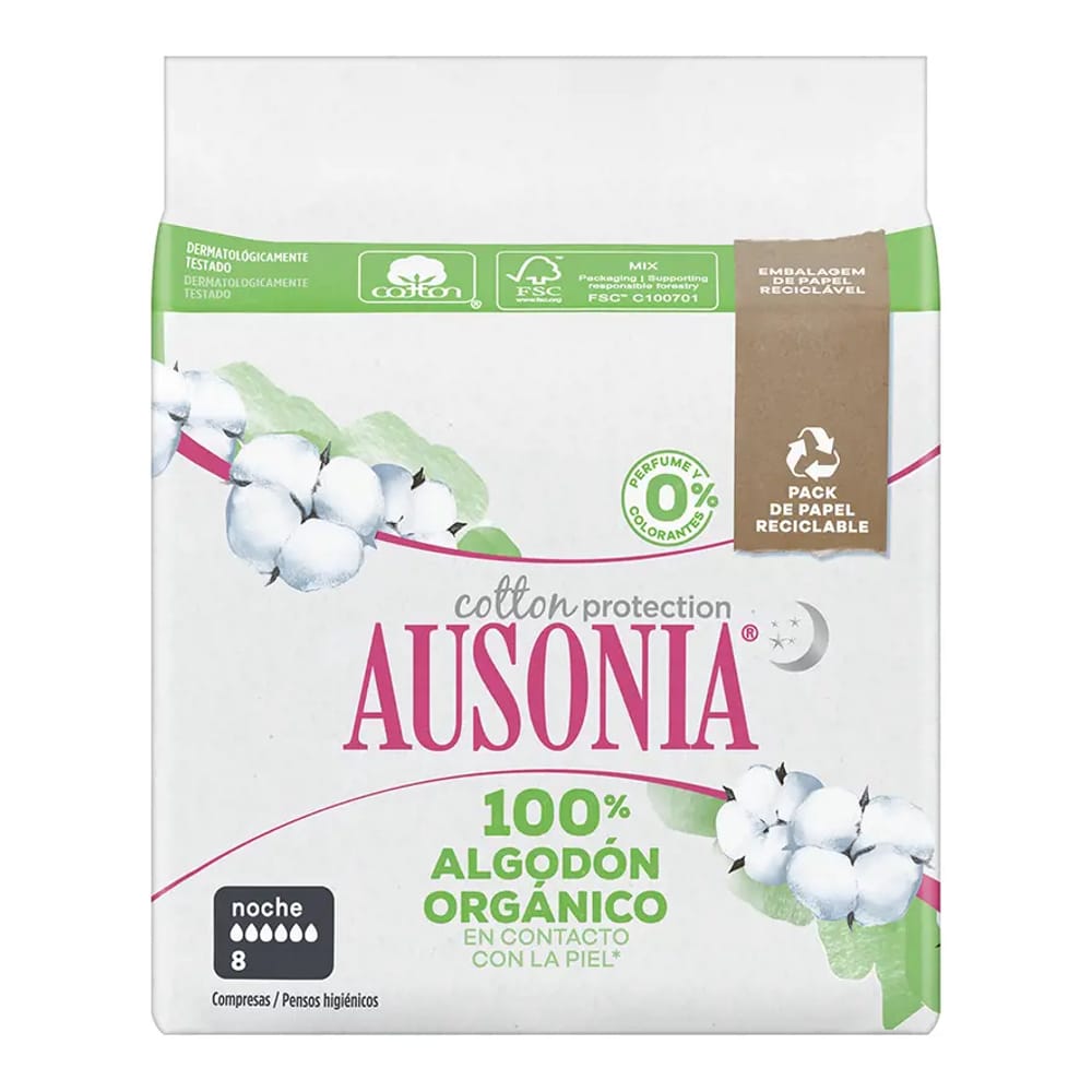 Ausonia - Compresse pour incontinence 'Organic' - Night 8 Pièces