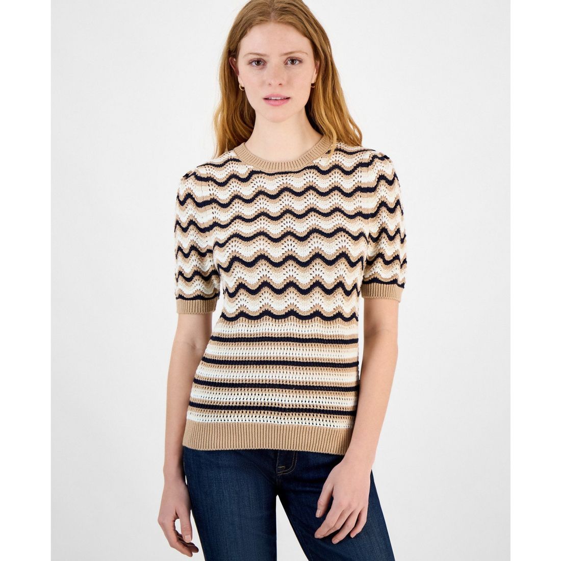 Tommy hilfiger - 'Cotton Striped Pointelle Sweater' pour Femmes