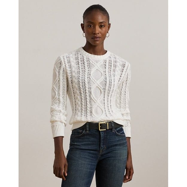 Lauren ralph lauren - 'Aran-Knit Cotton-Blend Crewneck Sweater' pour Femmes