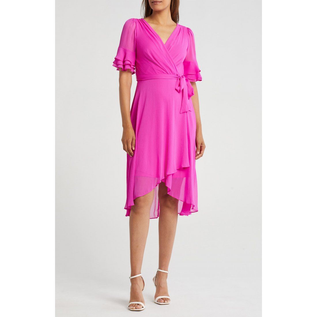 Dkny - Robe Midi 'Ruffle Tie Waist' pour Femmes