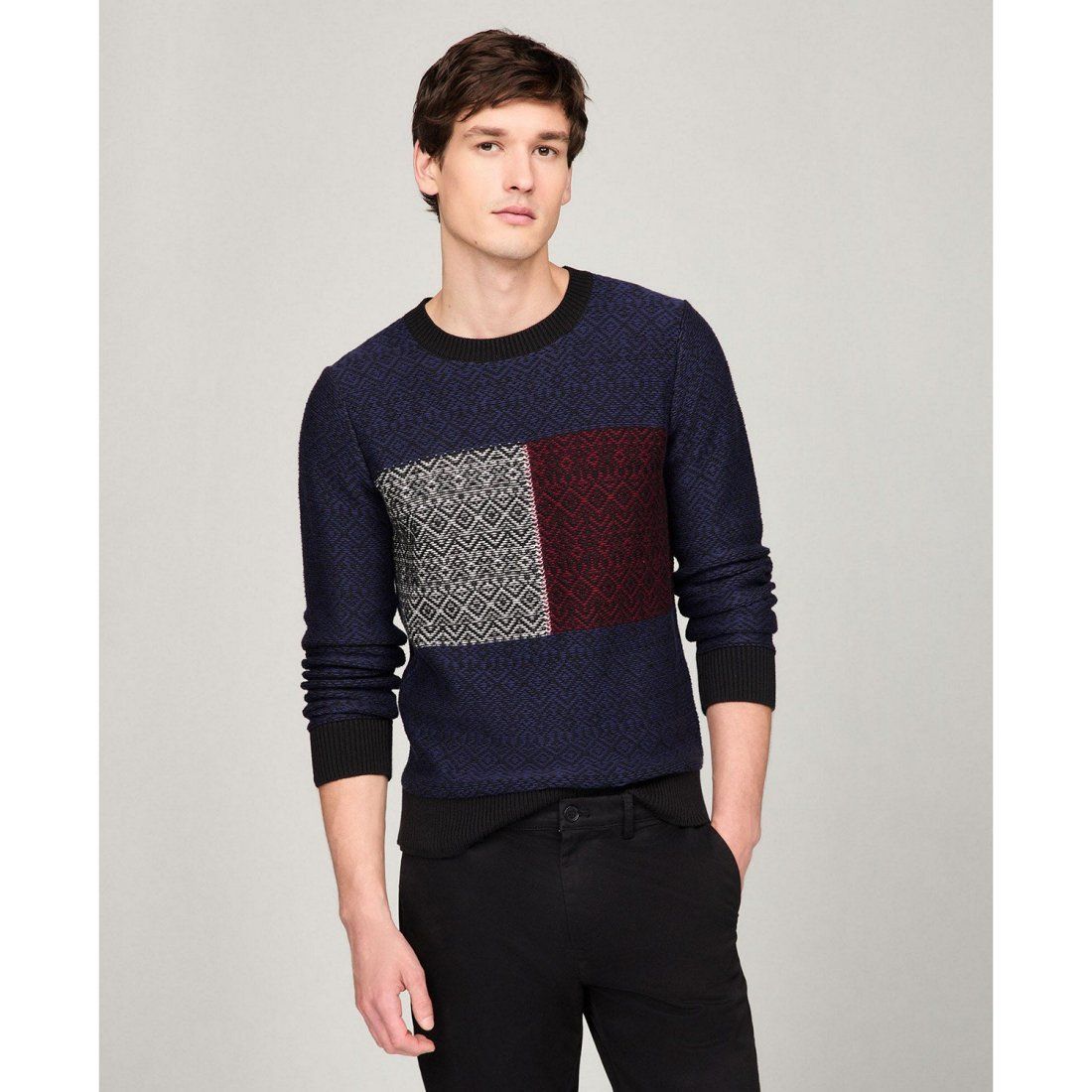 Tommy hilfiger - 'Fair Isle Flag Crewneck Cotton Sweater' pour Hommes