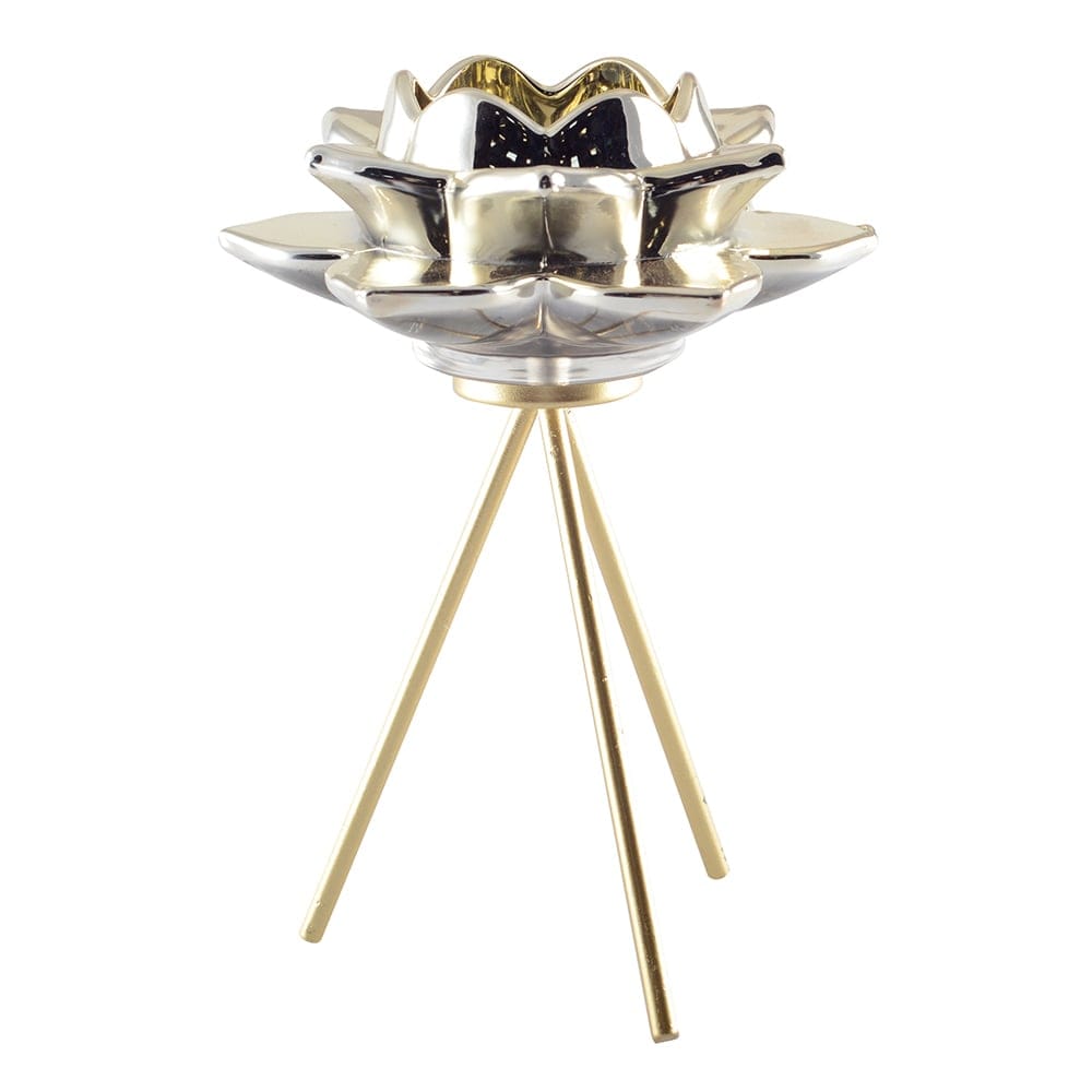 Aulica - Bougeoir Sur Pied Fleur Doree - 12.5 x 12.5 x 17.5 cm