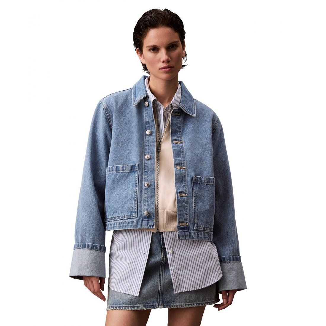 Calvin klein jeans - Femmes's 'Cuffed Long-Sleeve' Veste en jeans
