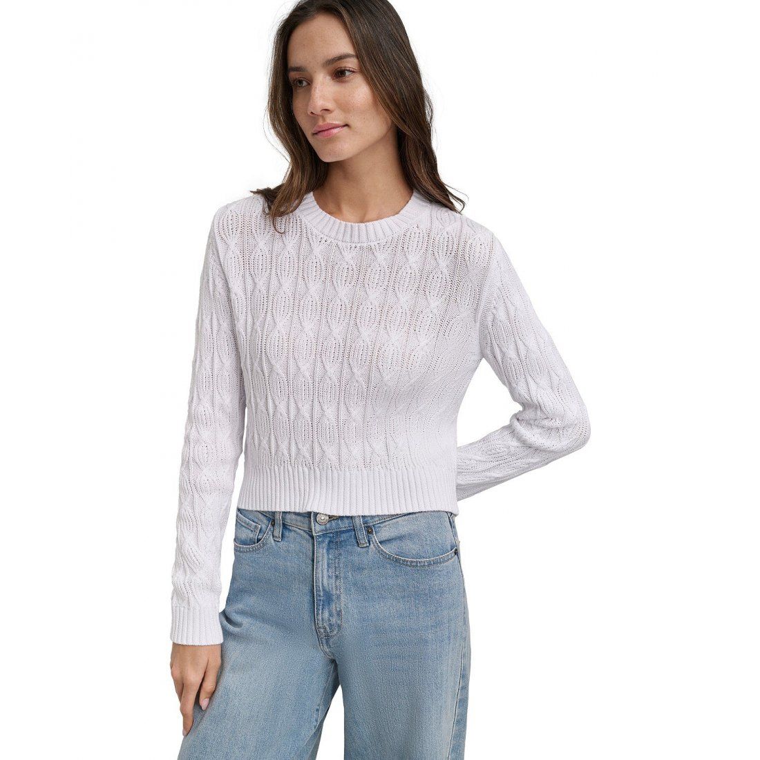 Dkny jeans - Pull 'Long-Sleeve Cotton Cable-Knit Crewneck' pour Femmes