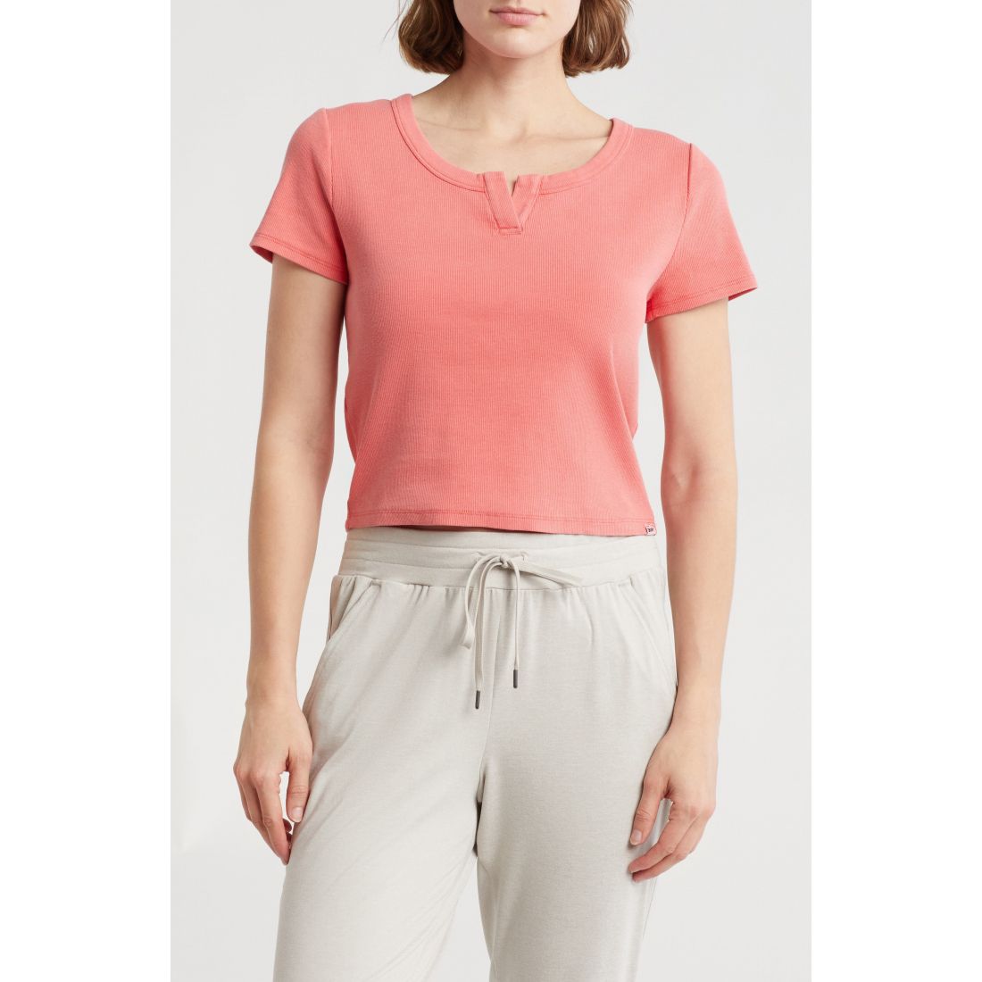 Dkny - T-shirt 'Split Neck Rib Knit' pour Femmes