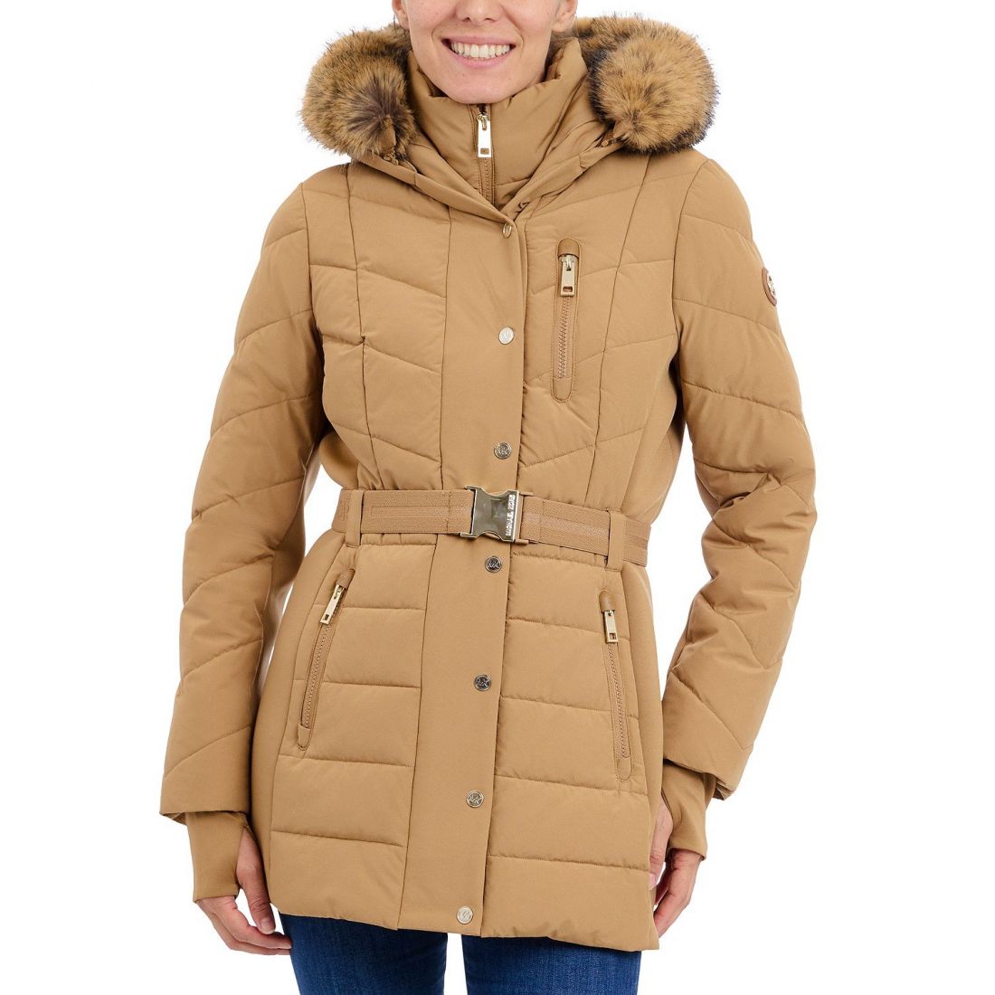 Michael kors - Manteau matelassé 'Belted Bibbed Hooded' pour Femmes