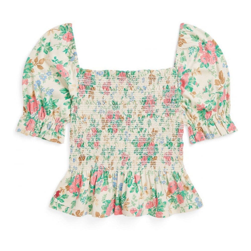 Polo ralph lauren - 'Floral Smocked Jersey Peplum Top' pour Grandes filles