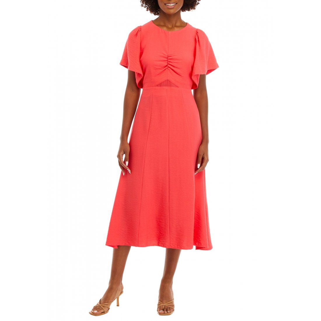 Dkny - Robe Midi 'Flutter Sleeve Ruch Front' pour Femmes