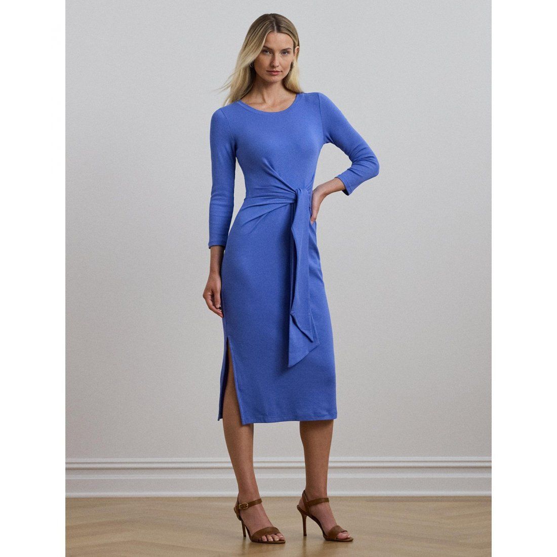 Lauren ralph lauren - "Robe à manches longues 'Tie-Front Cotton-Blend Crewneck' pour Femmes"