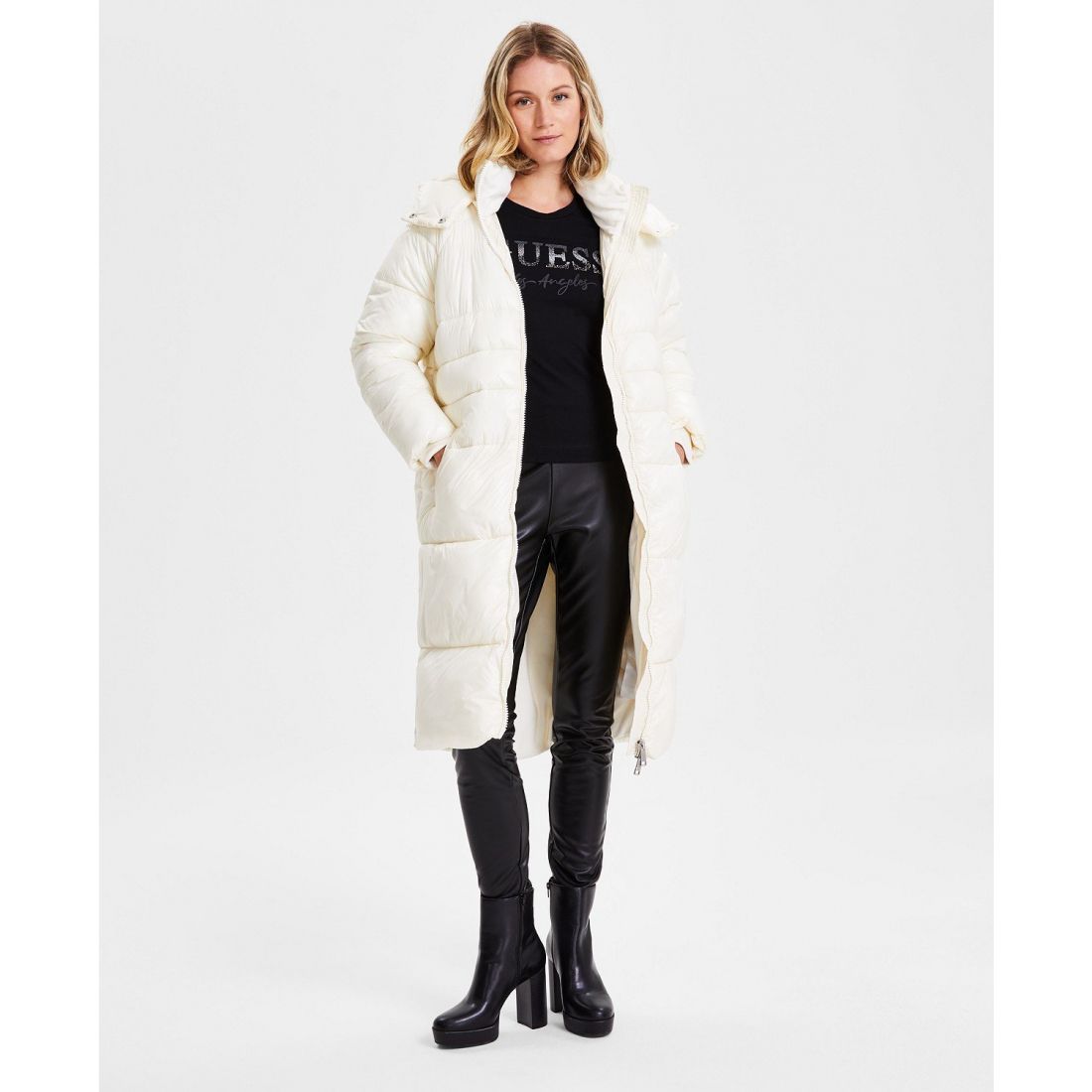 Guess - Manteau matelassé 'Shine Hooded Mid-Length' pour Femmes