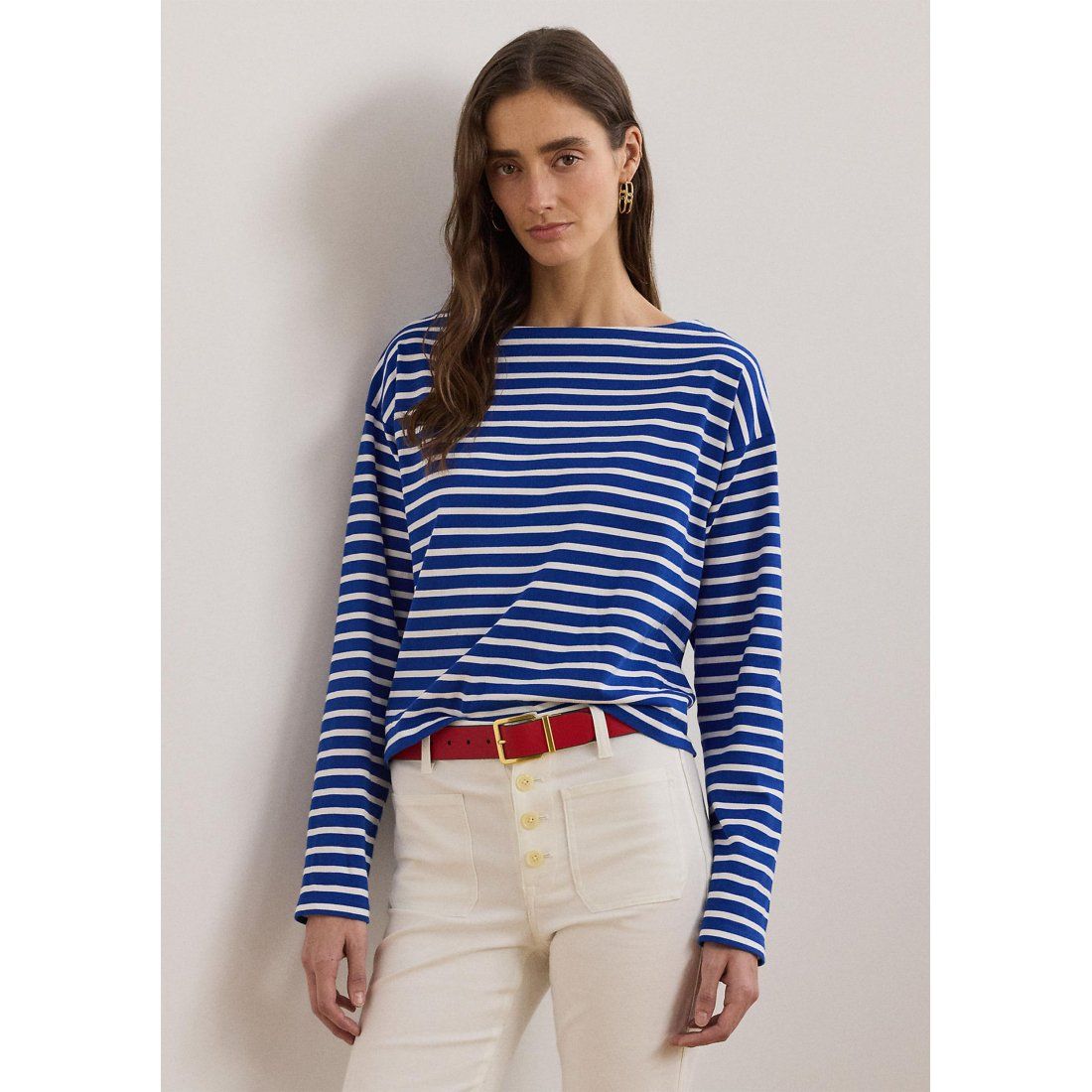 Lauren ralph lauren - 'Striped Cotton Jersey Boat Neck Top' pour Femmes