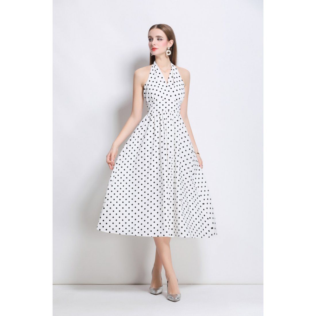 Dza - Robe maxi 'Vintage Halter Polka Dot Sleeveless Fitted' pour Femmes