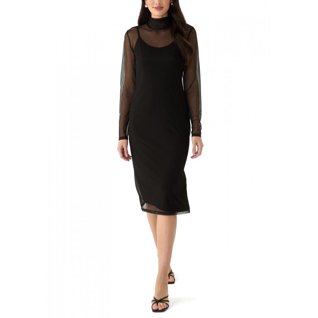 Dkny - Robe Midi 'Long Sleeve Mock Neck Mesh' pour Femmes