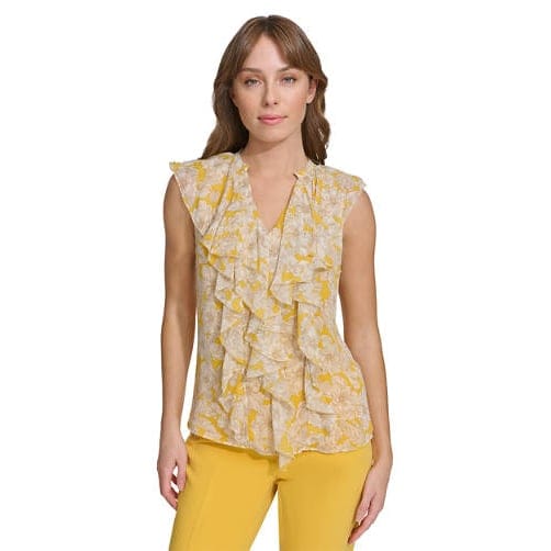 Tommy hilfiger - Blouse sans manches 'Flutter Sleeve Floral Printed Ruffle Front' pour Femmes