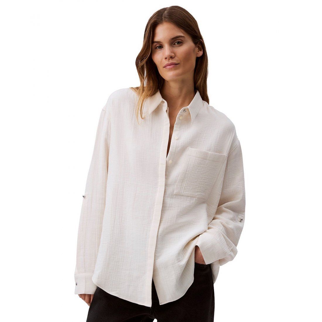 Calvin klein jeans - Femmes's 'Double Gauze Roll-Tab-Sleeve Button-Down' Chemise