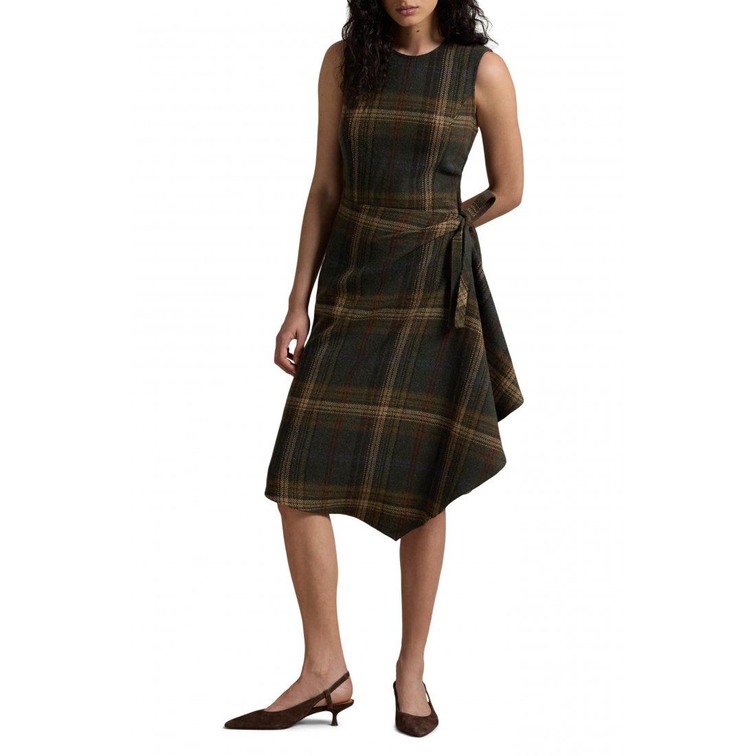 Polo ralph lauren - 'Plaid Sleeveless Wool Blend Faux Wrap Dress' pour Femmes