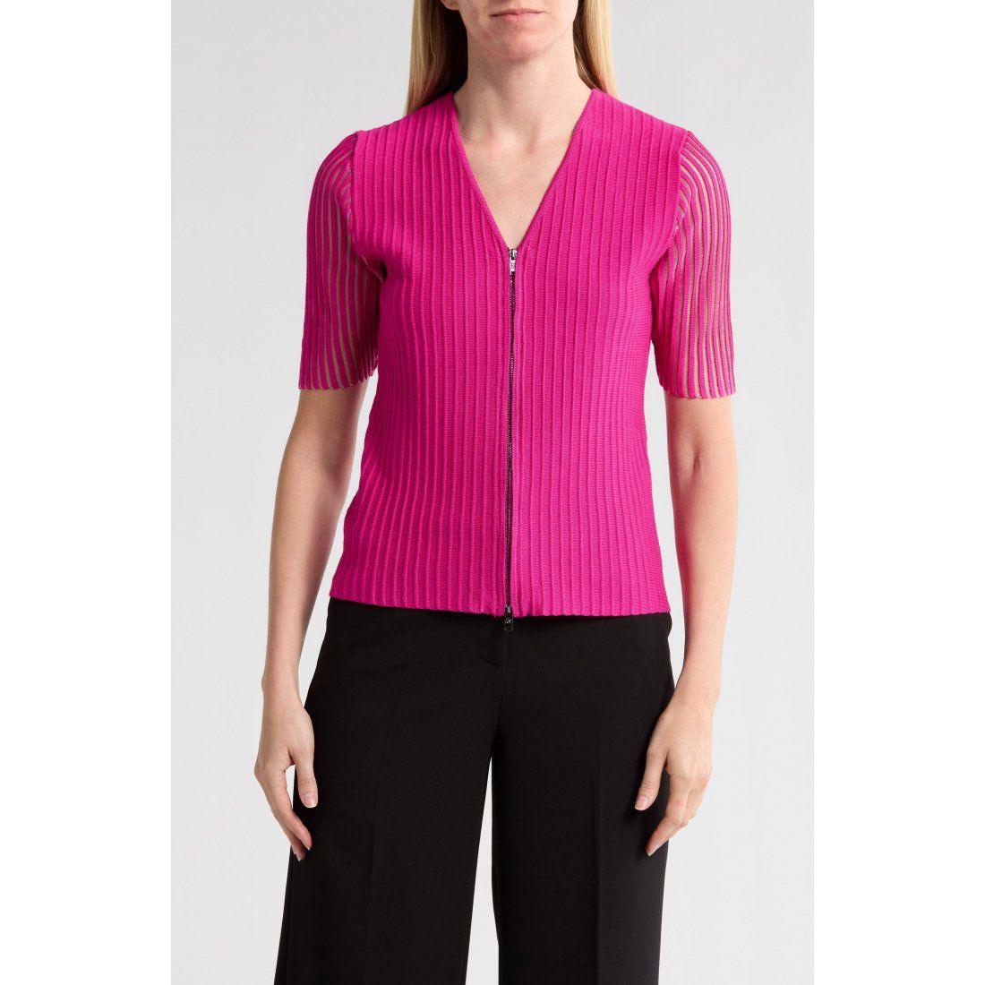 Dkny - Cardigan à manches courtes 'Zip Front Ribbed' pour Femmes