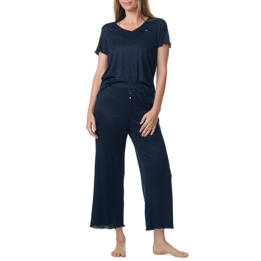 Tommy hilfiger - '2-Pc. Short-Sleeve T-Shirt & Wide-Leg Cropped Pants Pajama Set' pour Femmes